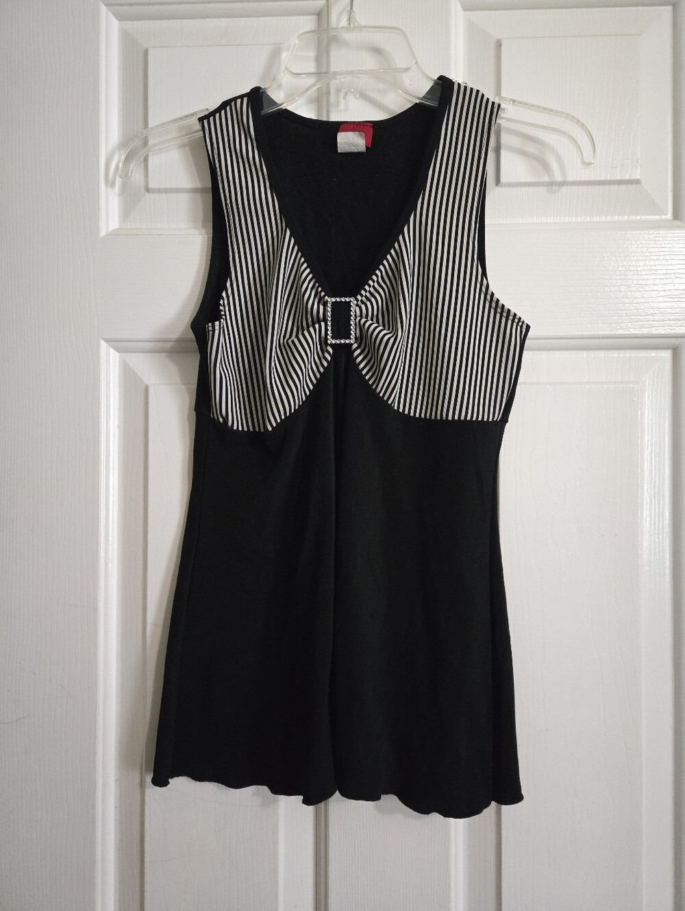 Black Tank with Black-and-White Striped Bust and Decorative Buckle
